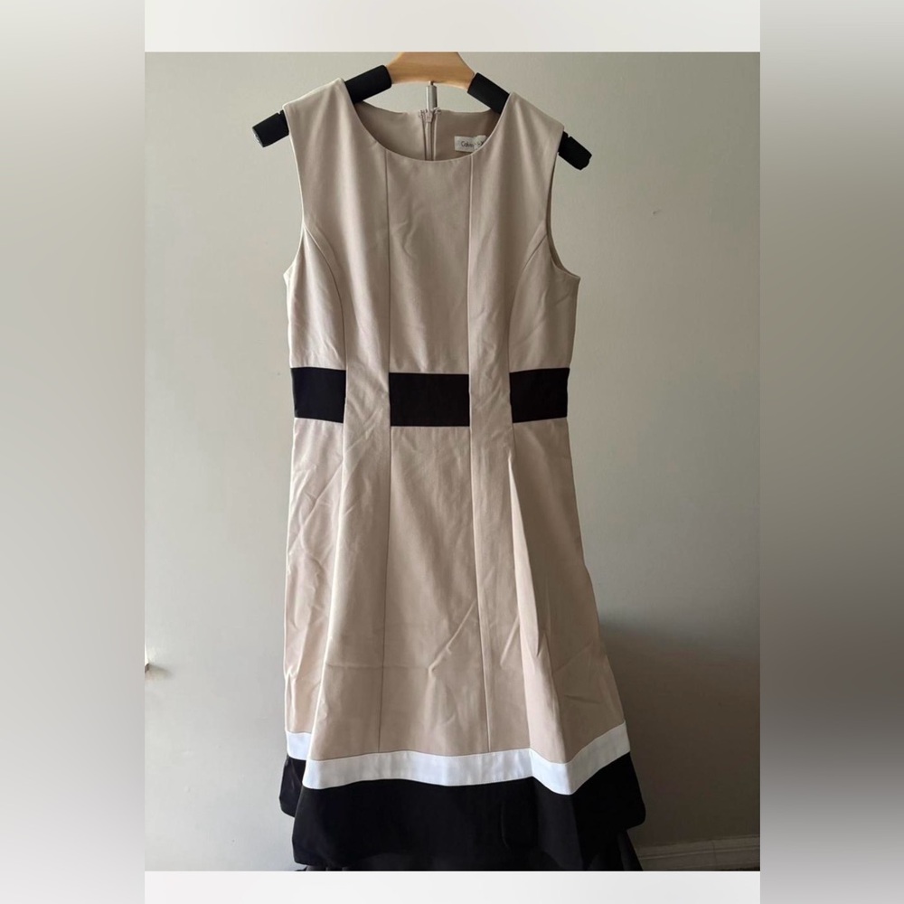 Calvin Klein Tan and Black Colorblock Midi Dress